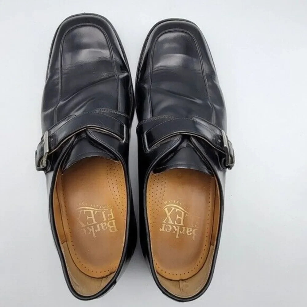 Barker Flex Mens Black Monk Strap Buckle Leather Dress Shoes 11.5